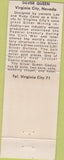 Matchbook Cover - Silver Queen Virginia City NV girlie