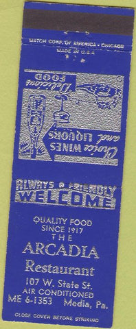 Matchbook Cover - Arcadia Restaurant Media PA