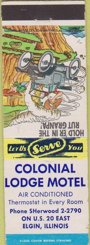 Matchbook Cover - Colonial Lodge Motel Elgin IL hillbilly