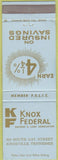 Matchbook Cover - Knox Federal Bank Knoxville TN