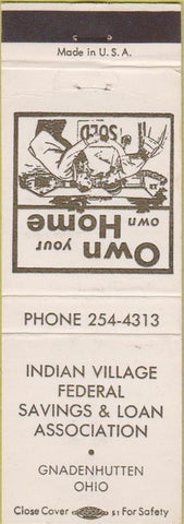 Matchbook Cover - Indian Village Savings Loan Gnadenhutten OH