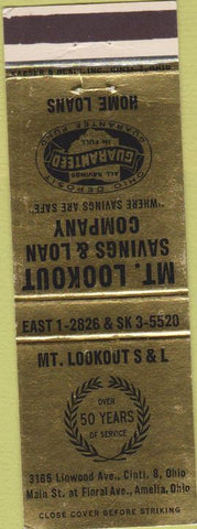 Matchbook Cover - Mt Lookout Savings Loan Cincinatti Amelia OH