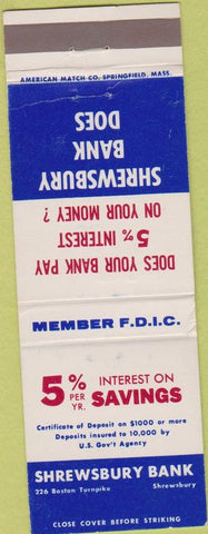 Matchbook Cover - Shrewsbury Bank MA