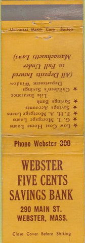 Matchbook Cover - Webster Five Cents Bank Webster MA WEAR