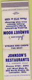 Matchbook Cover - Johnson's Restaurants Lancaster OH