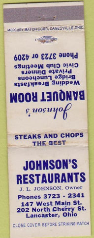 Matchbook Cover - Johnson's Restaurants Lancaster OH