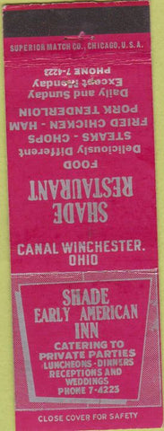 Matchbook Cover - Shade Early American Inn Canal Winchester OH