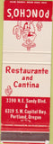 Matchbook Cover - Poncho's Restaurant Portland OR
