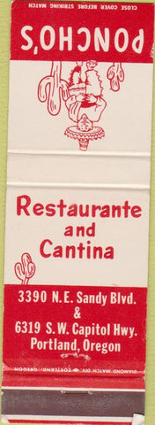 Matchbook Cover - Poncho's Restaurant Portland OR