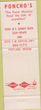 Matchbook Cover - Poncho's Restaurant Portland OR