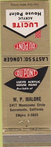 Matchbook Cover - Lucite Acrylic House Paint Sacramento CA Du Pont