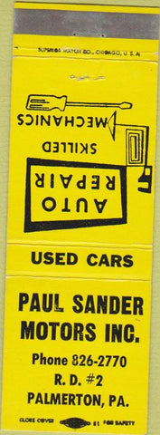 Matchbook Cover - Paul Sander Motors Inc Palmerton PA