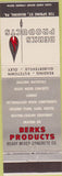 Matchbook Cover - Berks Products Reading PA concrete Kutztown