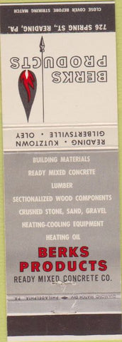 Matchbook Cover - Berks Products Reading PA concrete Kutztown