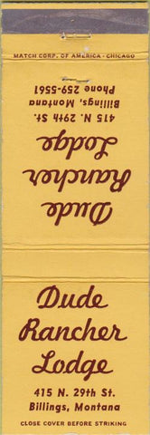 Matchbook Cover - Dude Ranch Lodge Billings MT