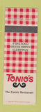Matchbook Cover - Tonio's Italian Restaurant Pasadena Torrance Newport CA