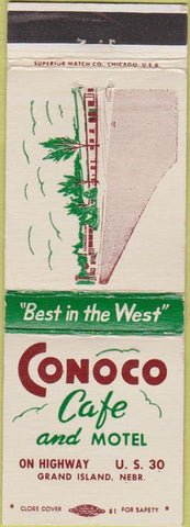Matchbook Cover - Conoco Cafe Motel Grand Island NE gas oil