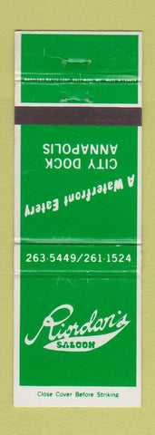 Matchbook Cover - Riordon's Saloon Annapolis MD