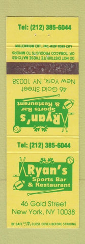 Matchbook Cover - Ryan's Sports Bar New York City