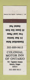 Matchbook Cover - Colonial Motor Inn Ontario OR