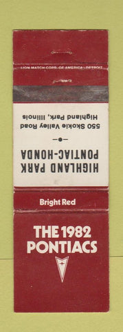 Matchbook Cover - 1982 Pontiac Highland Park IL WORN