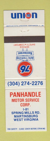 Matchbook Cover - Union 76 oil gas Panhandle Motor Service Martinsburg WV