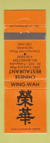Matchbook Cover - Wing Wah Chinese Restaurant Newark Wilmington DE