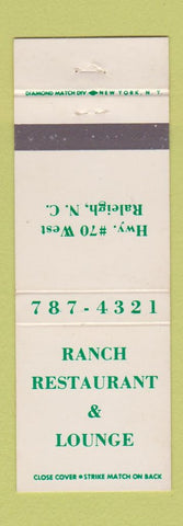 Matchbook Cover - Ranch Restaurant Lounge Raleigh NC