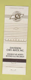 Matchbook Cover - Davidson Buick Chevrolet Booneville MS