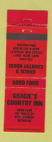 Matchbook Cover - Gracie's Country Inn New Lothrop MI