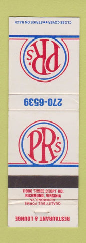 Matchbook Cover - PR's Restaurant Richmond VA
