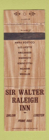 Matchbook Cover - Sir Walter Raleigh Inn Bethesda Wheaton MD Alexandria VA