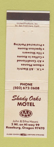 Matchbook Cover - Shady Oaks Motel Roseburg OR