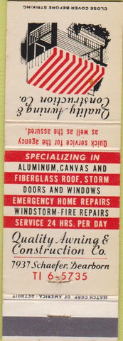 Matchbook Cover - Quality Awning Construction Dearborn MI