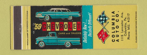 Matchbook Cover - 1960 Chevrolet Columbia PA