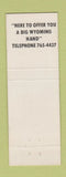 Matchbook Cover - 1st National Bank Greybull WY Full Length