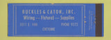 Matchbook Cover - Buckles Caton Wiring Fixtures Cheyenne WY Full Length