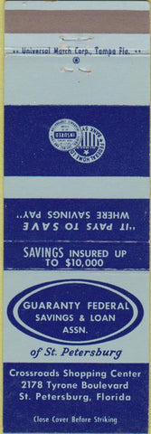 Matchbook Cover - Guaranty Federal Savings Loan St Petersburg FL