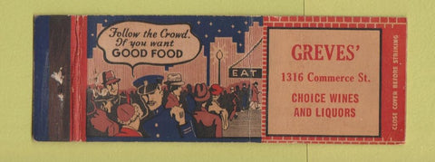 Matchbook Cover - Greves' Restaurant  Full Length