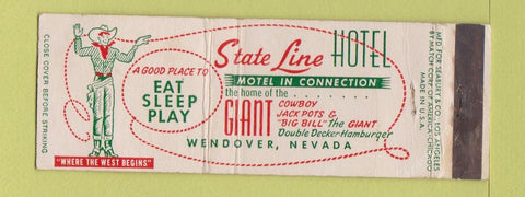 Matchbook Cover - State Line Hotel Casino Wendover NV Full Length