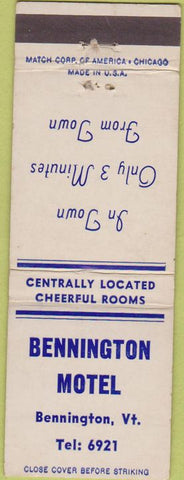 Matchbook Cover - Bennington Motel VT