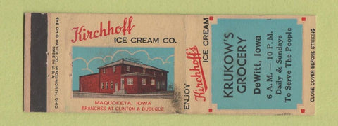 Matchbook Cover - Kirchhoff Ice Cream Krukow's DeWitt IA WORN