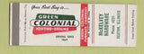 Matchbook Cover - Green Colonial Heating Cooling Seaton IL McKelvey Hardware