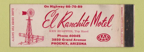 Matchbook Cover - El Ranchito Motel Phoenix AZ WEAR