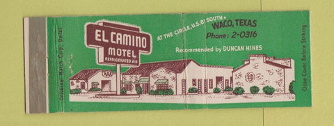 Matchbook Cover - El Camino Motel Waco TX Full Length