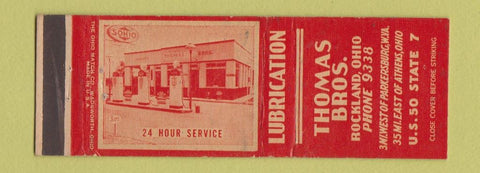 Matchbook Cover - Thomas Bros oil gas Sohio Rockland OH WEAR