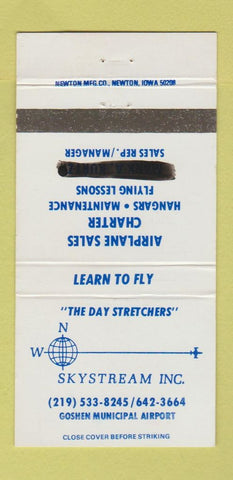 Matchbook Cover - Skystream Airplane Sales Charter Goshen IN 30 Strike