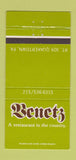 Matchbook Cover - Benetz Restaurant Quakertown PA 30 Strike
