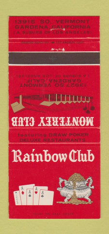 Matchbook Cover - Rainbow Monterey Club Gardena CA cards poker 30 Strike