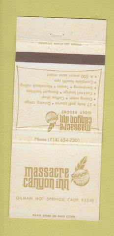 Matchbook Cover - Massacre Canyon Inn Gilman Hot Springs CA 30 Strike